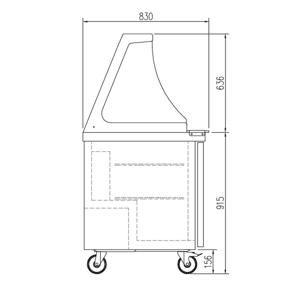 TOPLINE Zubereitungstisch / 1-fach mit Tür, Glasklappdeckel, auf Rollen, GN 1/6, 701 x 830 mm
