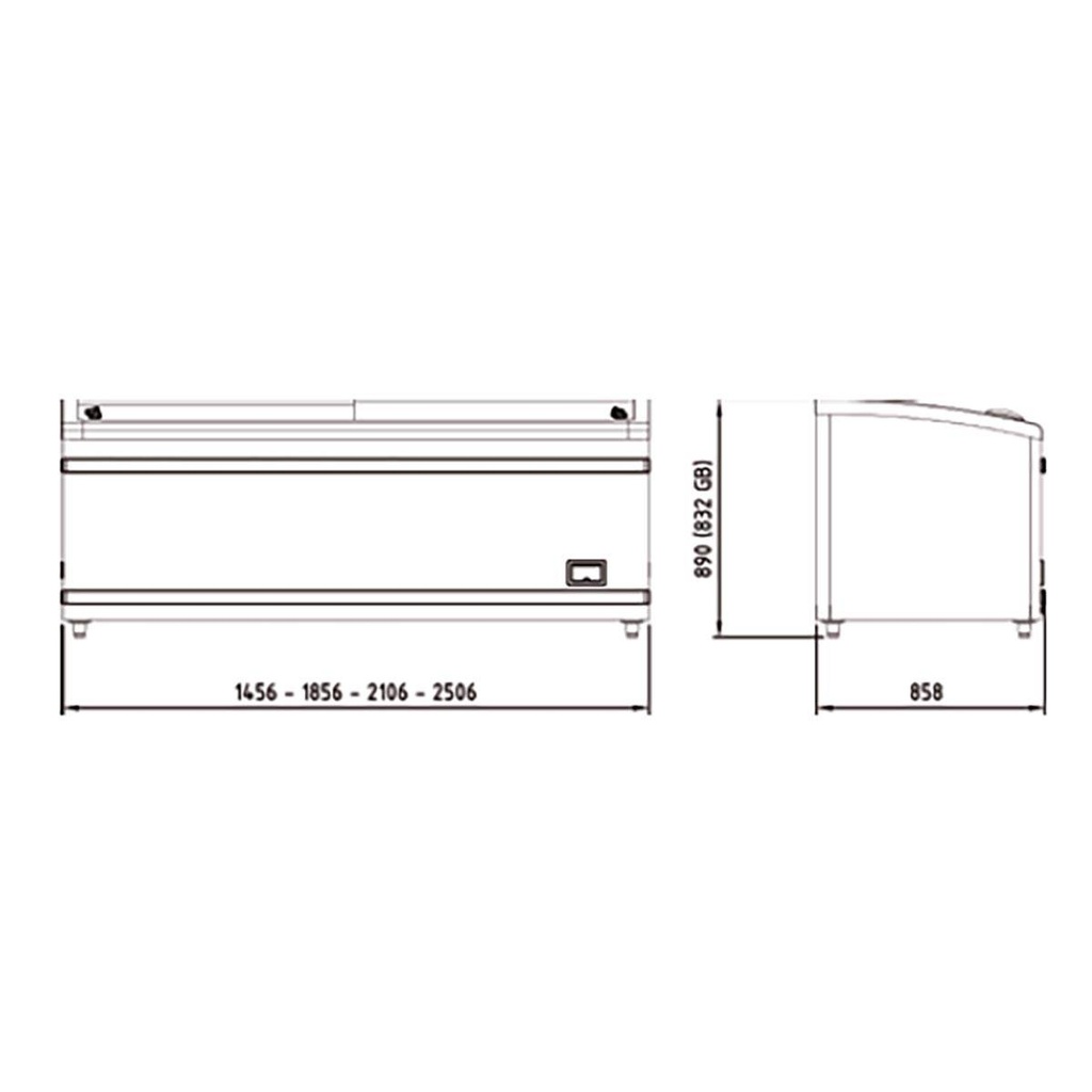 TOPLINE Kühl- und Tiefkühltruhe 850 mit Glasschiebedeckel, Schwarz, LED, 1456 x 858 mm