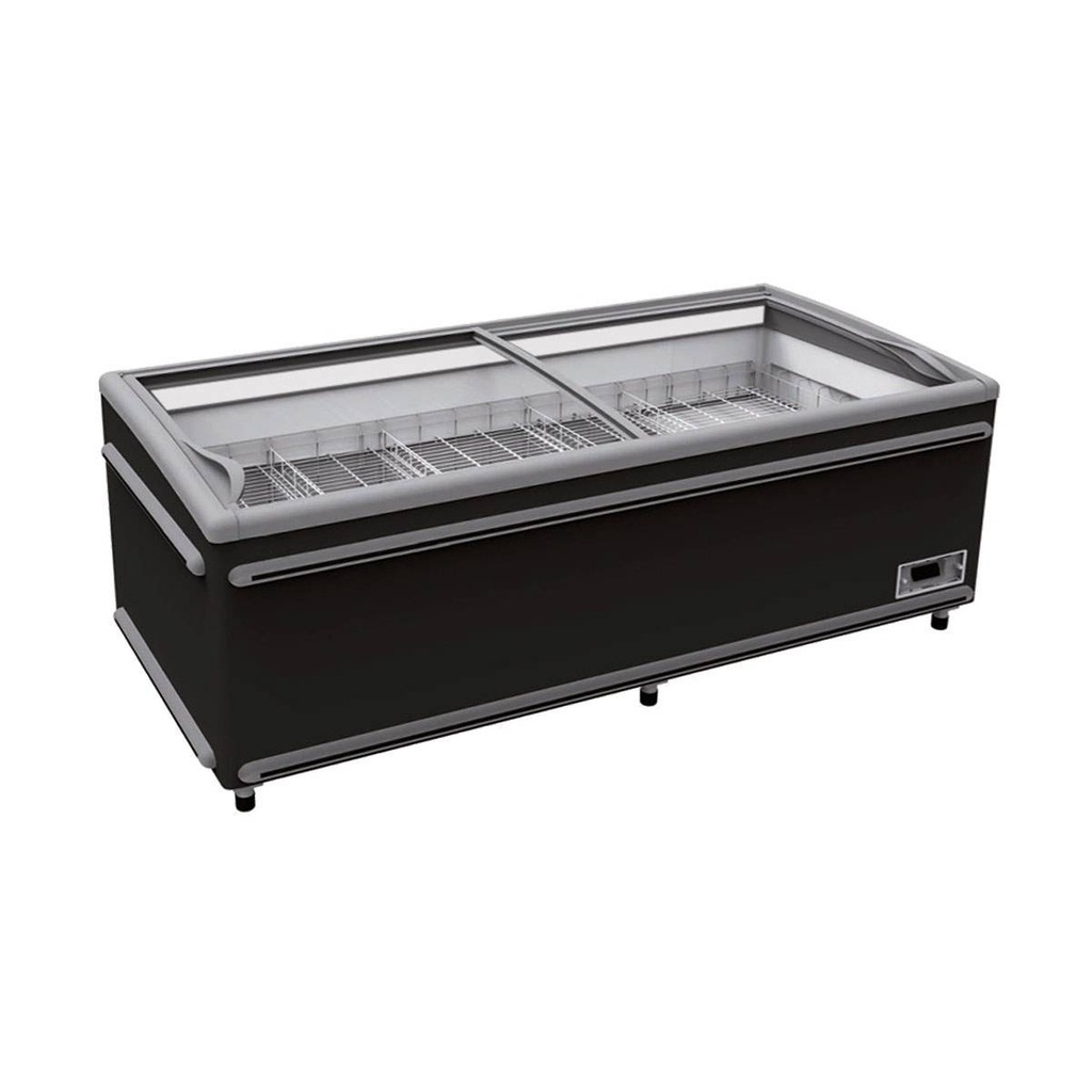 TOPLINE Kühl- und Tiefkühltruhe 850 mit Glasschiebedeckel, Schwarz, Kopfendtruhe für Kombinationen, LED, 1856 x 858 mm