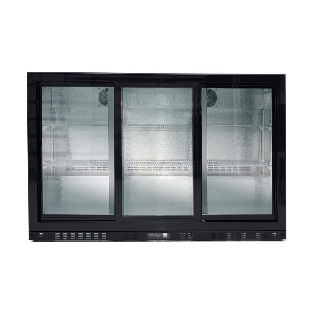 Barkühlschrank schwarz / 3 Glasschiebetüren, Höhe 900 mm, 1350 x 520 mm