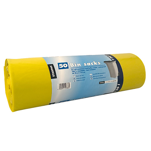 50 Müllsäcke, LDPE 120 L 110 cm x 70 cm gelb