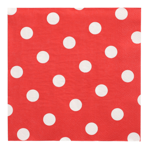 20 Servietten, 3-lagig 1/4-Falz 40 cm x 40 cm rot "Dots"
