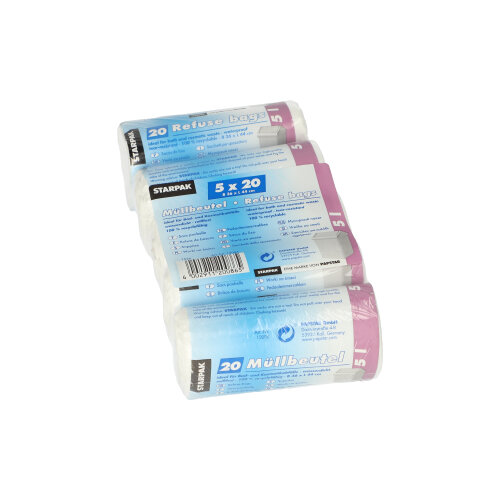 100 Müllbeutel, LDPE 5 L 44 cm x 36 cm weiss