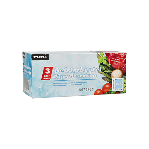 75 Gefrierbeutel, LLDPE 3 L 32 cm x 25 cm transparent in Faltschachtel