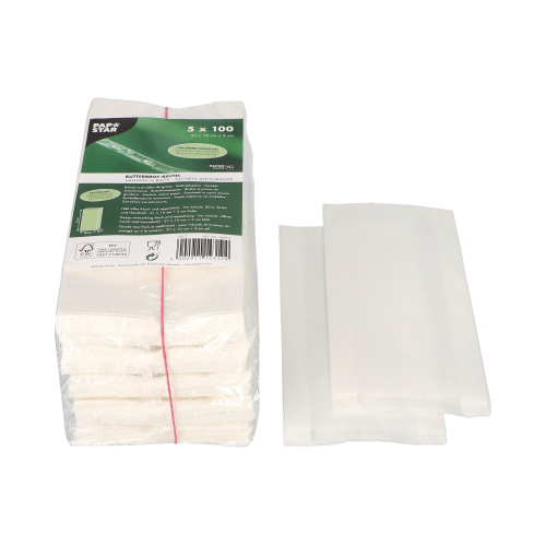 500 Butterbrotbeutel 21 cm x 10 cm x 3 cm weiss , fettdicht