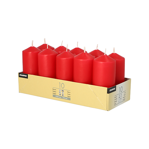 10 Stumpenkerzen Ø 40 mm · 90 mm rot