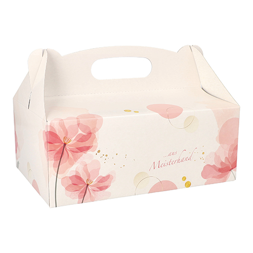 15 Gebäck-Kartons, Pappe eckig 23 cm x 16 cm x 9 cm rosé mit Tragegriff