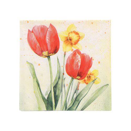50 Servietten, 3-lagig 1/4-Falz 25 cm x 25 cm "Tulips & Daffodils"