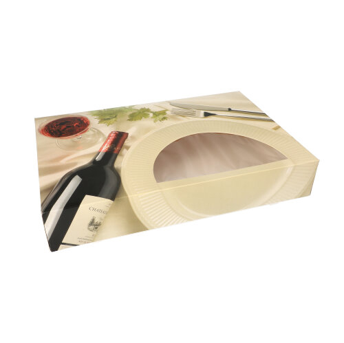 5 Transport- und Catering-Kartons 8 cm x 31,5 cm x 46,2 cm "Burgund" mit Sichtfenster, einteilig