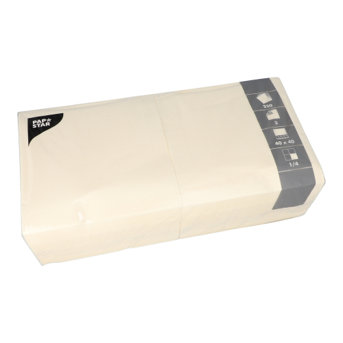 250 Servietten, 3-lagig 1/4-Falz 40 cm x 40 cm creme