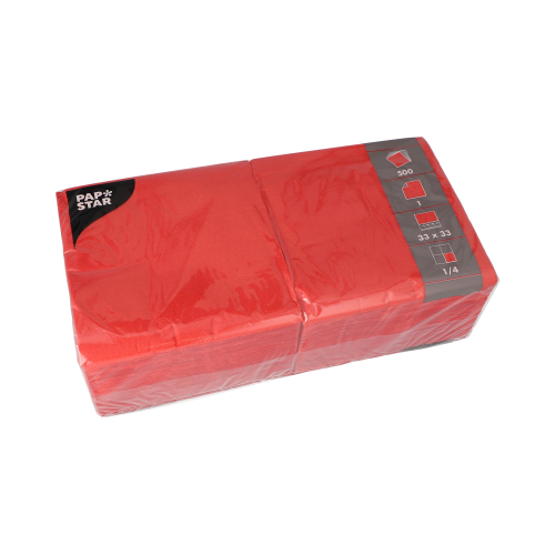 500 Servietten, 1-lagig 1/4-Falz 33 cm x 33 cm rot