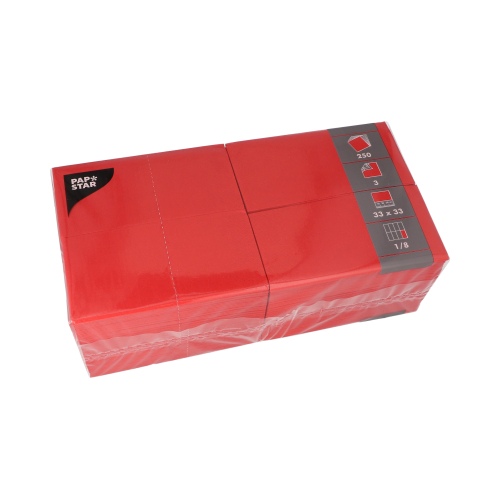 250 Servietten, 3-lagig 1/8-Falz 33 cm x 33 cm rot