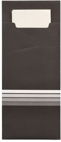 520 Bestecktaschen 20 cm x 8,5 cm schwarz/weiss "Stripes" inkl. farbiger Serviette
