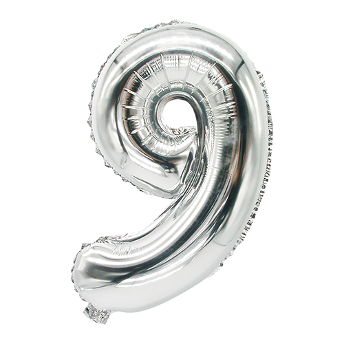 Folienluftballon 35 cm x 20 cm silber "9"
