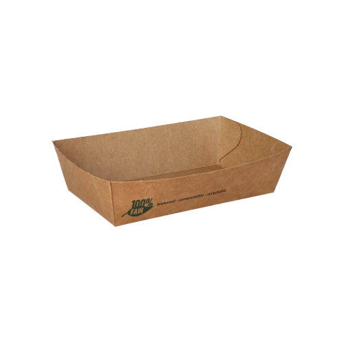 80 Snacktrays, Pappe "pure" 3,5 cm x 7 cm x 12 cm braun "100% Fair" mittel