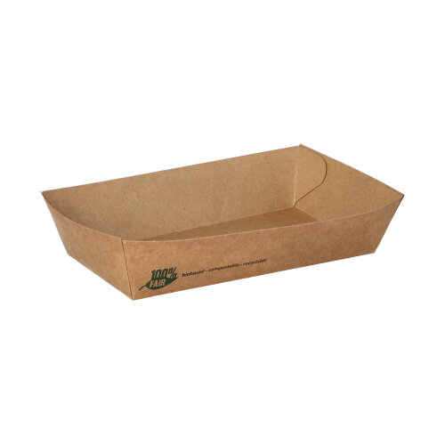 80 Snacktrays, Pappe "pure" 3,8 cm x 8,5 cm x 15,5 cm braun "100% Fair" groß