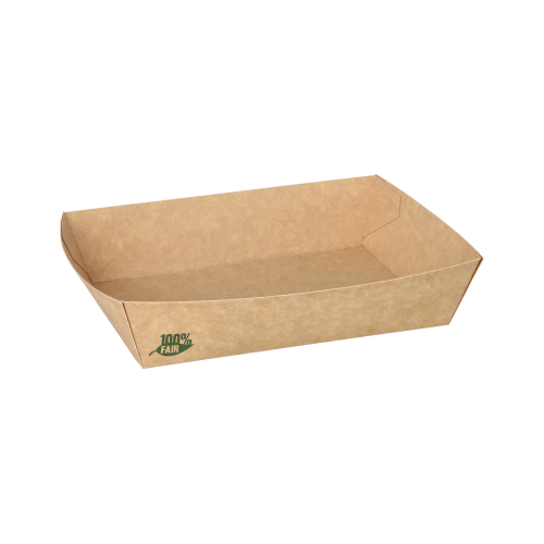 80 Snacktrays, Pappe "pure" 4 cm x 11 cm x 16 cm braun "100% Fair" extra groß