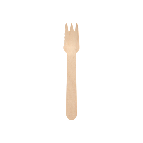 100 Kuchen- und Snackgabeln, Holz "pure" 14 cm mit einseitig gezacktem Rand