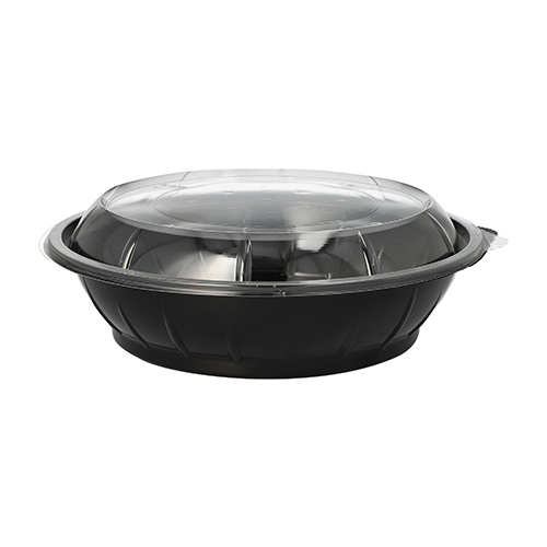 25 Salatschalen, PET 1000 ml Ø 21,8 cm · 6 cm schwarz "Snap It" mit Deckel R-PET glasklar