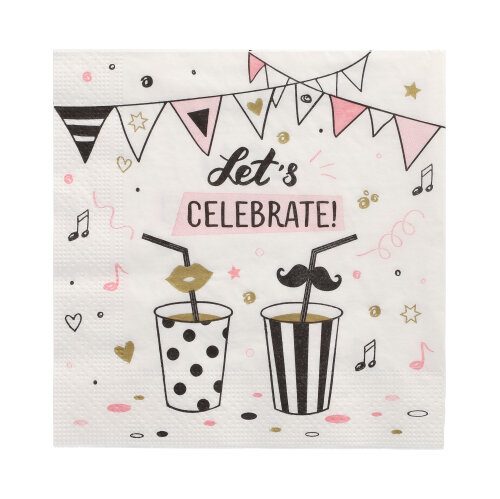 20 Servietten, 3-lagig 1/4-Falz 33 cm x 33 cm "Let's Celebrate"