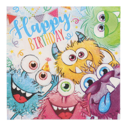 20 Servietten, 3-lagig 1/4-Falz 33 cm x 33 cm "Funny Monsters"