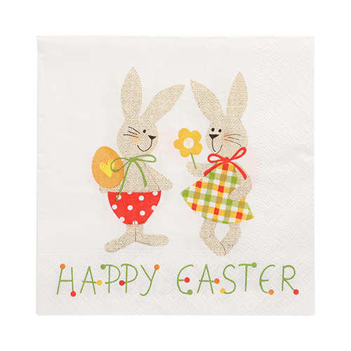 20 Servietten, 3-lagig 1/4-Falz 33 cm x 33 cm "Bunny Couple"