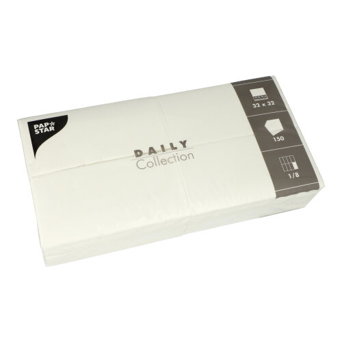 150 Servietten "DAILY Collection" 1/8-Falz 32 cm x 32 cm weiss