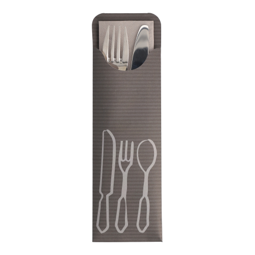 100 Bestecktaschen 23,5 cm x 7,3 cm anthrazit inkl. farbiger Serviette