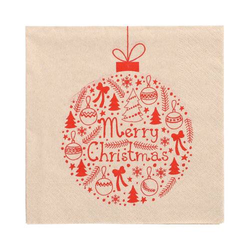 20 Servietten, 3-lagig 1/4-Falz 33 cm x 33 cm natur "Christmas Ball" aus recyceltem Papier