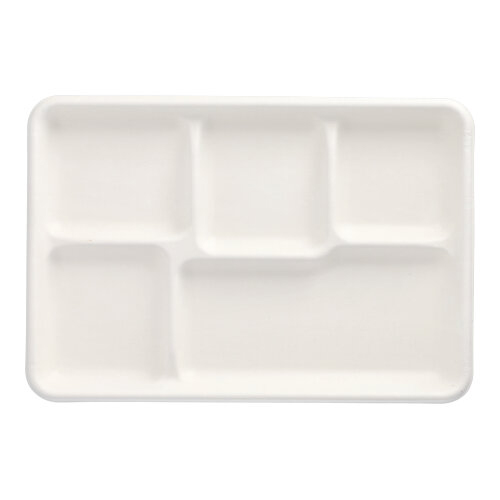 25 Menü-Trays, Zuckerrohr "pure" 5-geteilt 2,4 cm x 21,6 cm x 31,7 cm weiss