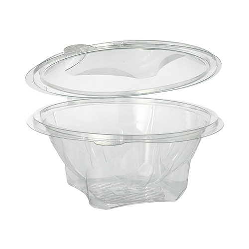 50 Feinkost- und Salatschalen mit Klappdeckel, R-PET rund 750 ml Ø 17,4 cm · 7,3 cm glasklar