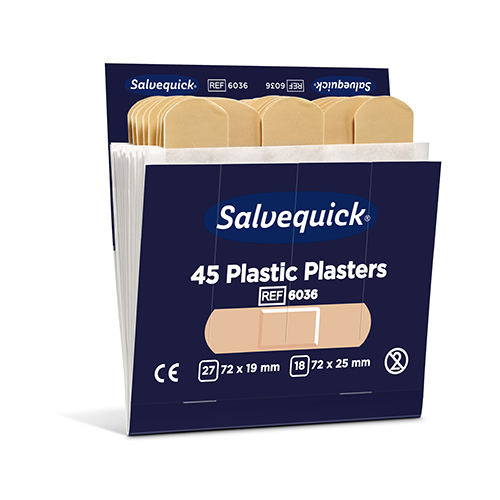 6 Set "Cederroth" Salvequick Plastic Pflaster (45 Stück) braun , wasserabweisend, Refill