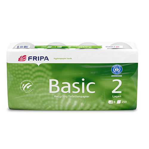 8 Rollen Toilettenpapier, 2-lagiges Tissue Ø 12 cm · 11,5 cm x 9,8 cm weiss "Basic" 400 Blatt
