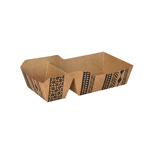 500 Pommes-Frites-Trays, Pappe 2-geteilt 3,5 cm x 7 cm x 14,3 cm braun "Maori" klein