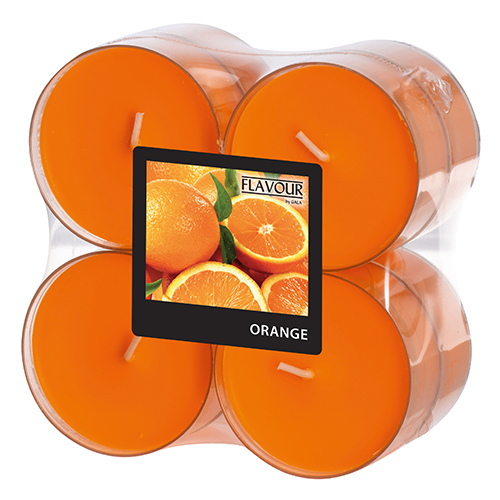 8 "GALA" Maxi Duftlichte Ø 59 mm · 24 mm orange - Orange in Polycarbonathülle
