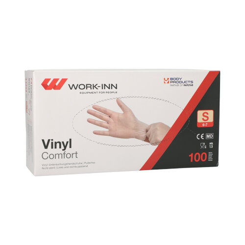 100 "WORK-INN/PS" Handschuhe, Vinyl puderfrei "Comfort" transparent Größe: S