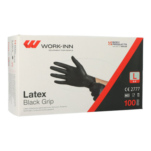 100 "WORK-INN/PS" Handschuhe, Latex puderfrei "Black Grip" schwarz Größe: L
