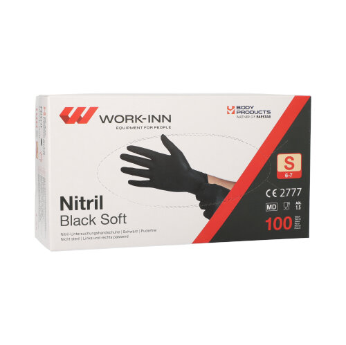 100 "WORK-INN/PS" Handschuhe, Nitril puderfrei "Black Soft" schwarz Größe: S
