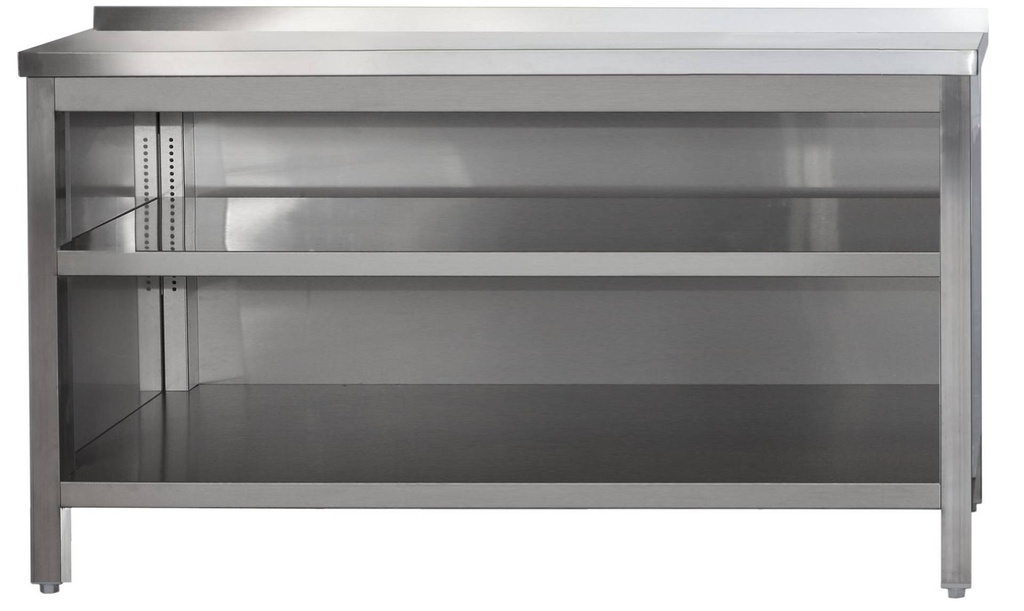 Edelstahl Arbeitsschrank offen mit Aufkantung und höhenverstellbaren Zwischenboden | Bautiefe 700mm |  AISI 304