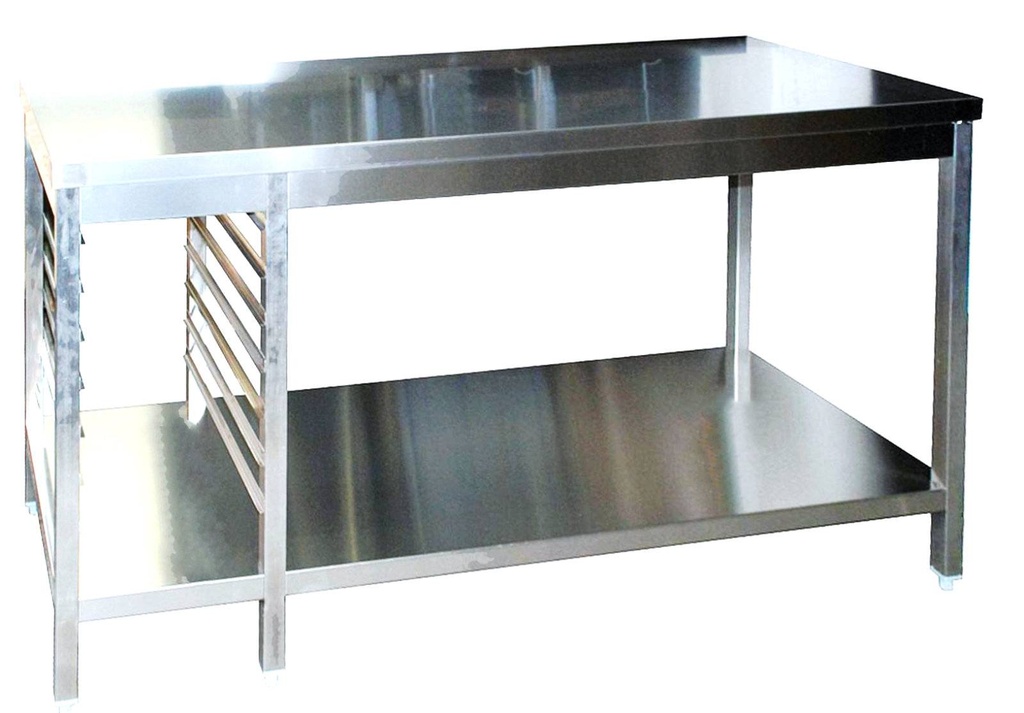 Edelstahl Arbeitstisch mit GN-Winkel links GN1/1 verschweißt | Bautiefe 700mm | mit Grundboden | AISI 304