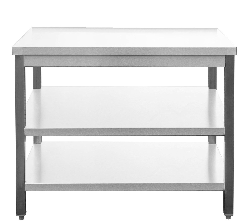 Edelstahl Arbeitstisch verschweißt | Bautiefe 800mm | mit Grundboden & Zwischenboden | AISI 304