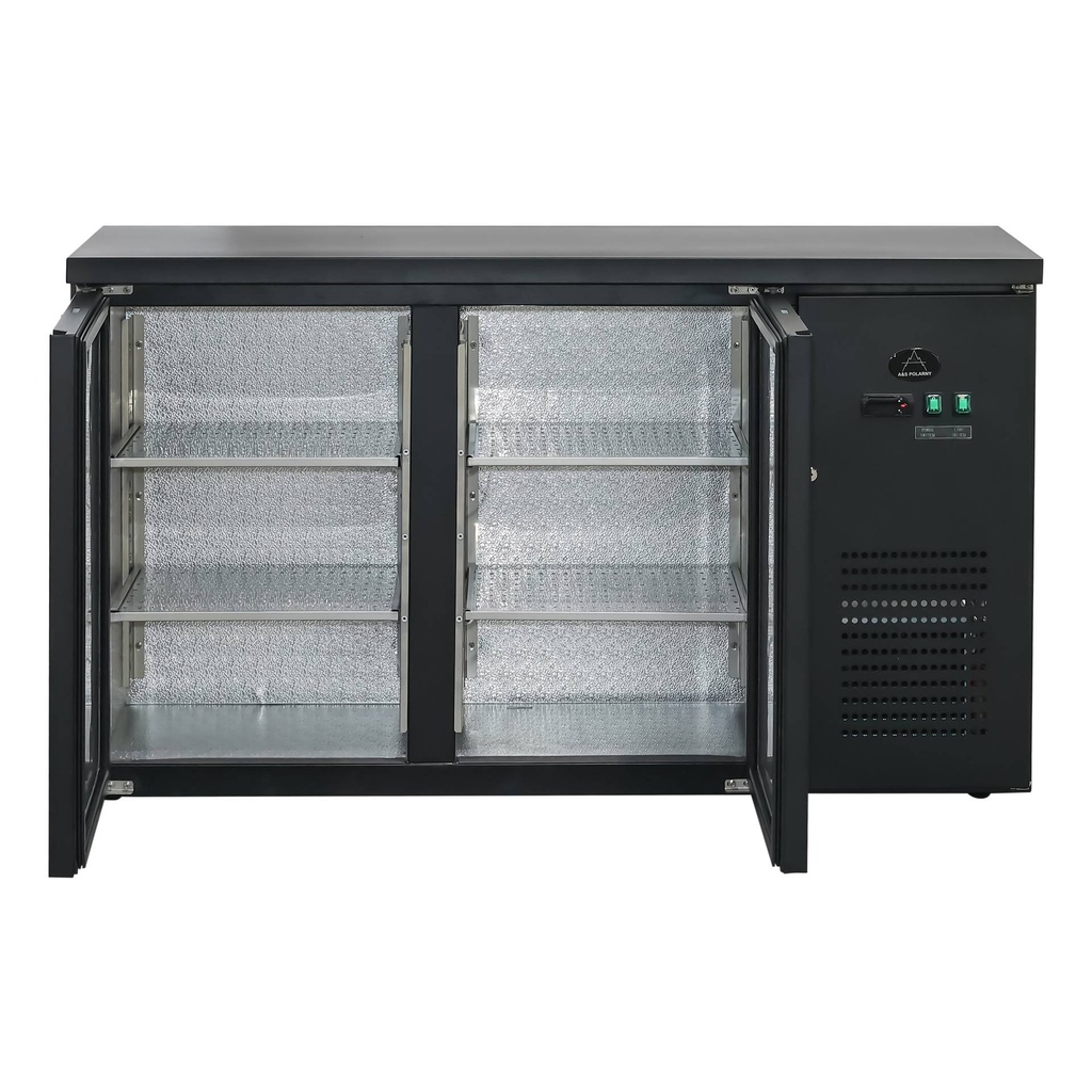 Flaschenkühltisch 280 Liter | Schwarz | 2 Türen | 1465 x 520 x 840 mm