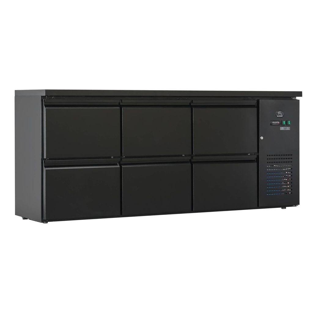 Flaschenkühltisch 425 Liter | Schwarz | 6 Schubladen | 2005 x 520 x 840 mm