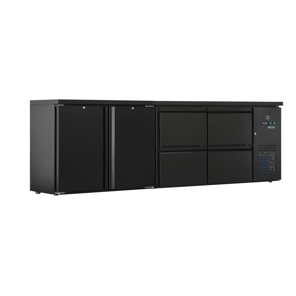 Flaschenkühltisch 600 Liter | Schwarz | 2 Türen + 4 Schubladen | 2545 x 520 x 840 mm