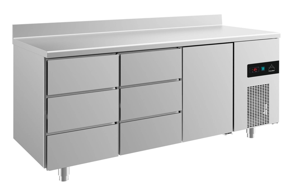Kühltisch -2 bis +8°C 1865x700x850mm mit 1x Tür und 2x drei Schubladen u. Aufkantung