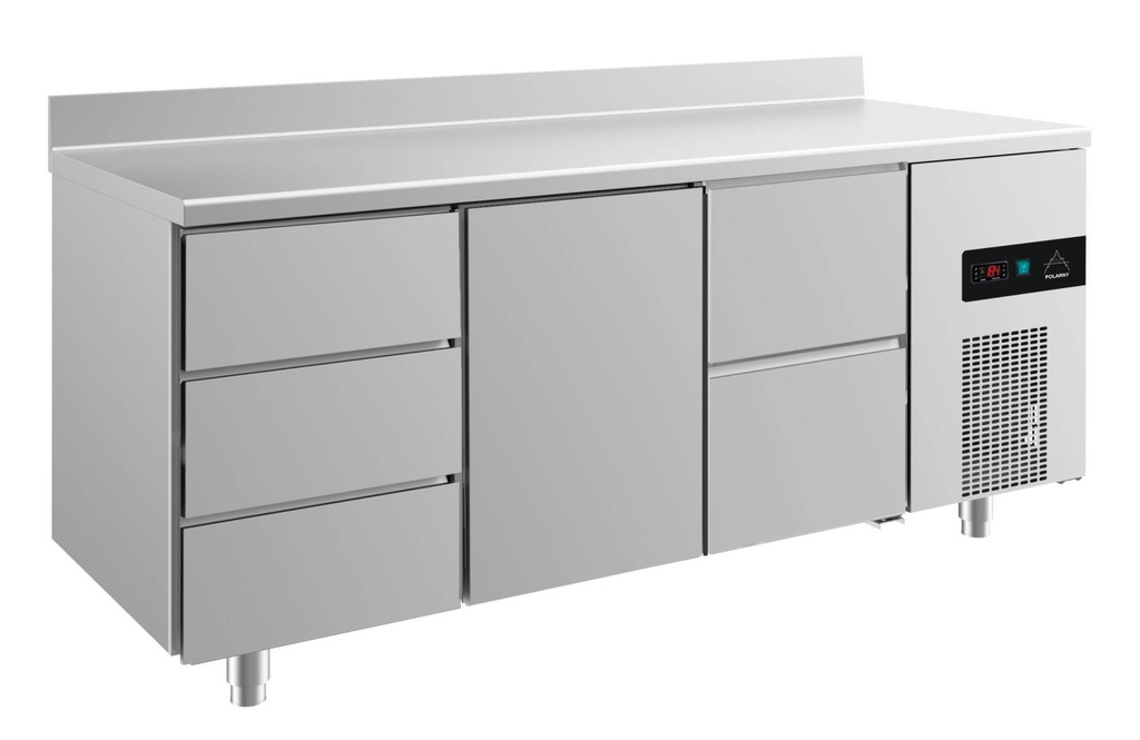 Kühltisch -2 bis +8°C 1865x700x850mm mit 1x Tür, 1x zwei Schubladen und 1x drei Schubladen u. Aufkantung