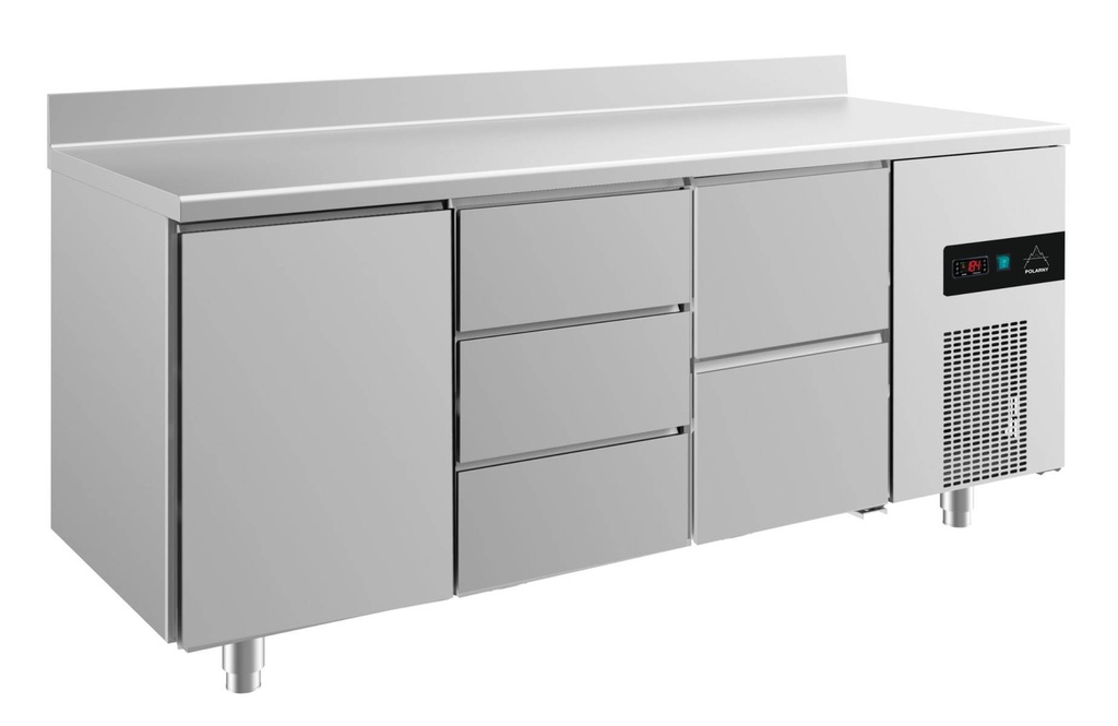 Kühltisch -2 bis +8°C 1865x700x850mm mit 1x Tür, 1x zwei Schubladen und 1x drei Schubladen u. Aufkantung