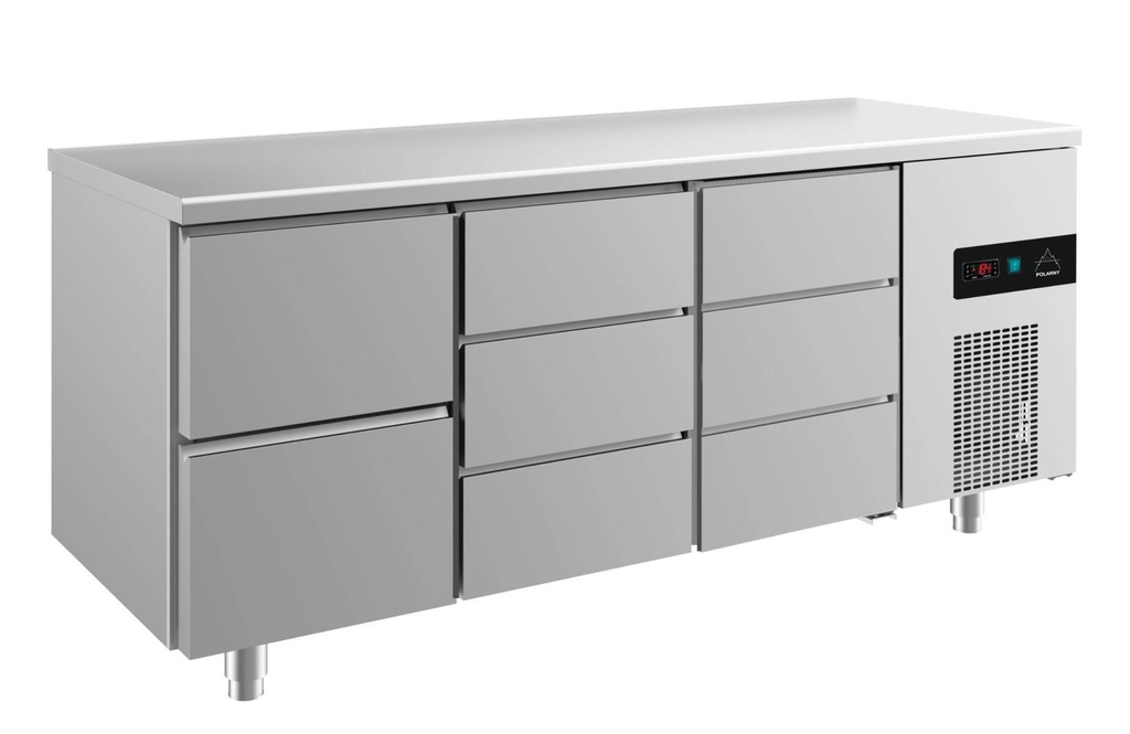 Kühltisch -2 bis +8°C 1865x700x850mm mit 1x zwei Schubladen und 2x drei Schubladen