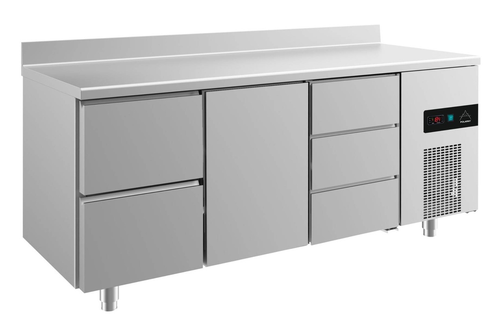 Kühltisch -2 bis +8°C 1865x700x850mm mit 1x Tür, 1x zwei Schubladen und 1x drei Schubladen u. Aufkantung