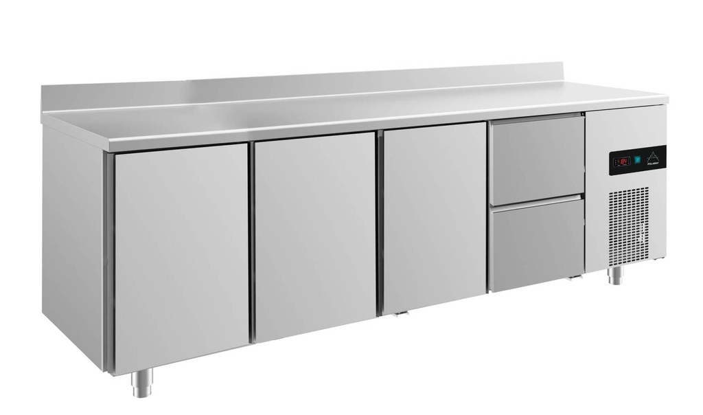 Kühltisch -2 bis +8°C 2330x700x850mm mit 3x Türen und 1x zwei Schubladen u. Aufkantung